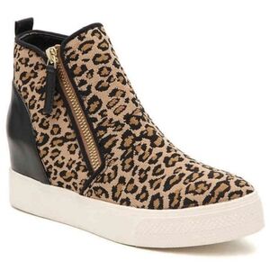 Steve Madden Loxley Women's High-Top Wedge Platform Zip-up Sneaker Leopard Print